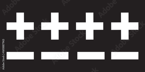 Plus and minus icon on black circle. Positive and negative sign symbol