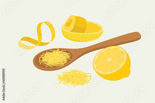 Fresh lemon zest and peel prepared for cooking and baking