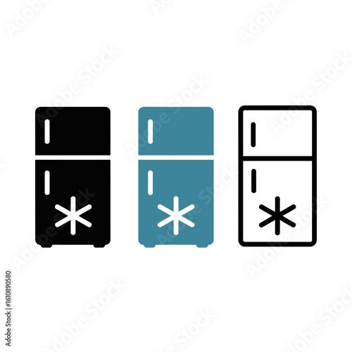 refrigerator, fridge, icon, vector, appliance, freezer, kitchen, cold, cooling, snowflake, electric, household, silhouette, outline, blue, black, food, storage, chill, temperature, modern, doubledoor,