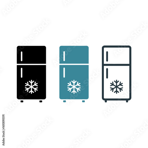 refrigerator, fridge, icon, vector, appliance, freezer, kitchen, cold, cooling, snowflake, electric, household, silhouette, outline, blue, black, food, storage, chill, temperature, modern, doubledoor,