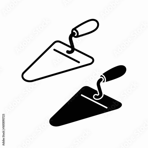 trowel, tool, icon, vector, construction, masonry, building, handtool, cement, plaster, concrete, bricklaying, equipment, flat, silhouette, black, outline, work, repair, renovation, hardware, handle, 