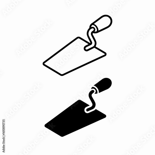 trowel, tool, icon, vector, construction, masonry, building, handtool, cement, plaster, concrete, bricklaying, equipment, flat, silhouette, black, outline, work, repair, renovation, hardware, handle, 