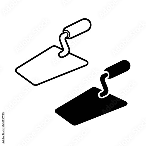 trowel, tool, icon, vector, construction, masonry, building, handtool, cement, plaster, concrete, bricklaying, equipment, flat, silhouette, black, outline, work, repair, renovation, hardware, handle, 