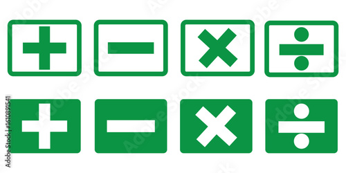 Plus minus multiply and divide sign isolate on white background. Set of mathematical symbols.