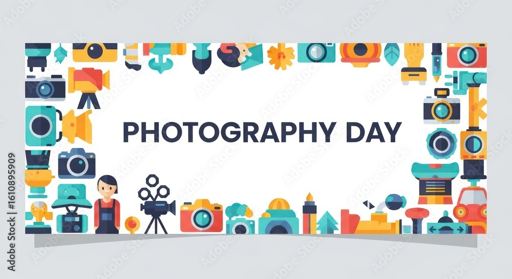 Obraz premium A Vibrant Frame of Photography Icons for a Festive Photography Day Banner