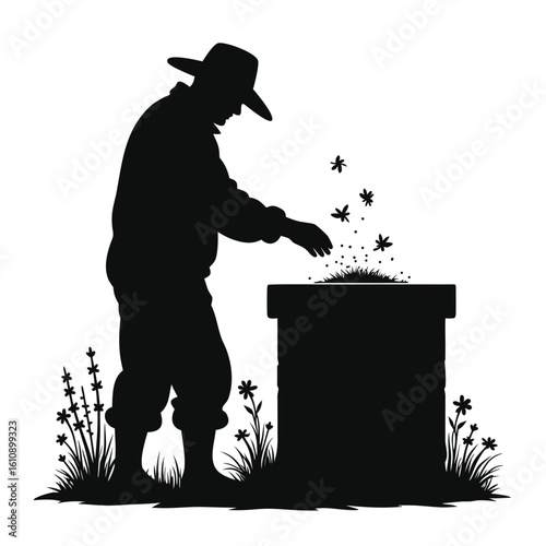 Gardener tending to a hive with flowers beekeeper apiary