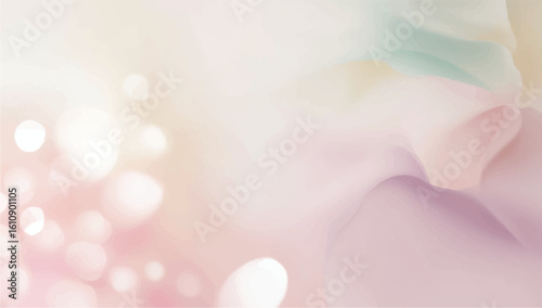 Soft pastel abstract background with gentle pink, lavender, and mint hues, accented by glowing bokeh lights, ideal for elegant designs or decor.