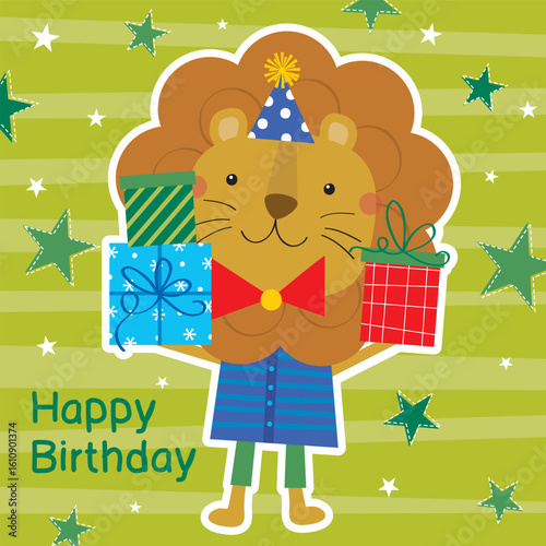 birthday greeting card with cute lion design