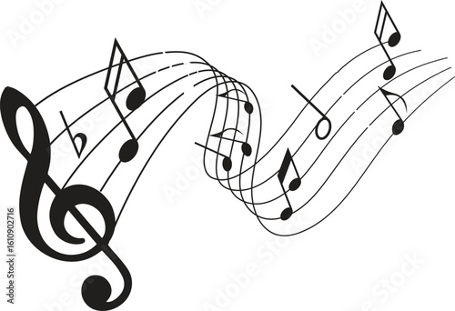 Musical note. Staff treble clef notes musician concept vector isolated on transparent background.