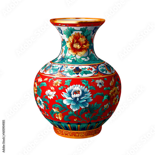 Exquisite Antique Chinese Vase with Floral Motifs on a Black Background Display