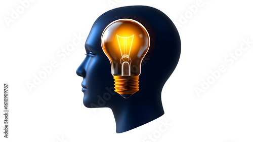 Illuminated Lightbulb Inside a Human Head Illustrating Idea and