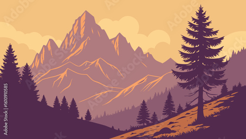 Majestic mountain landscapes at sunrise and sunset, featuring a serene winter forest, snow-capped trees, and a tranquil sky with hints of fog and mist