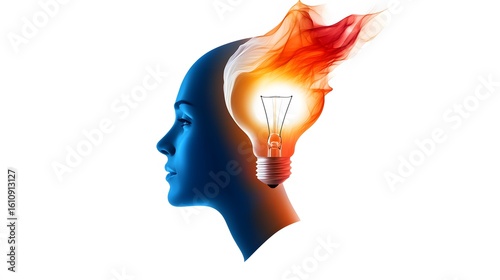 Illuminated Mind: A Profile of a Head with a Glowing Lightbulb a