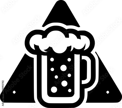 Minimalist black and white icon of a beer mug with foam, clean lines and modern style, ideal for drink logos, stickers, or digital use.