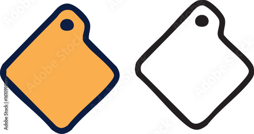 Two blank, diamond-shaped tags, one filled with orange and the other a simple black outline.