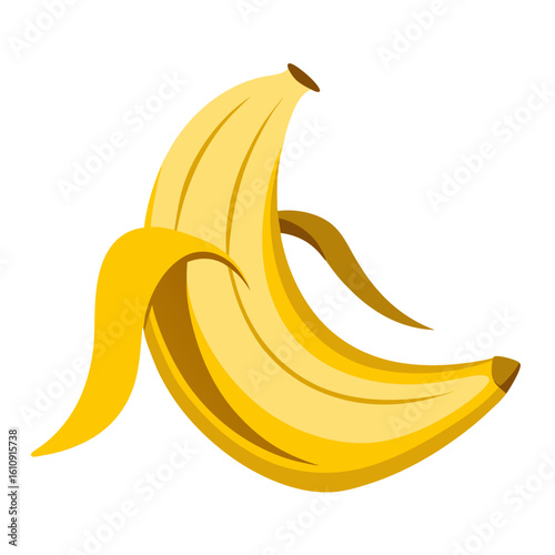 Yellow banana partially peeled isolated on white background