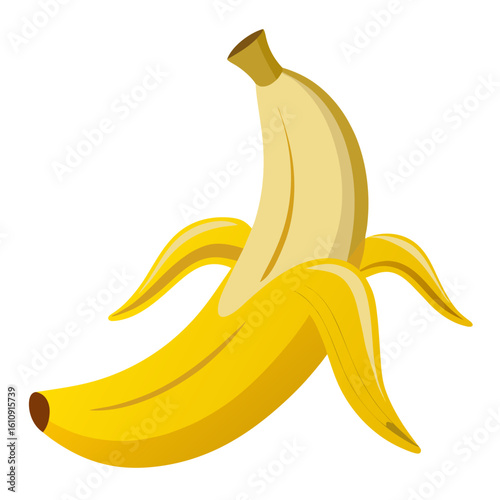 Yellow banana partially peeled isolated on white background