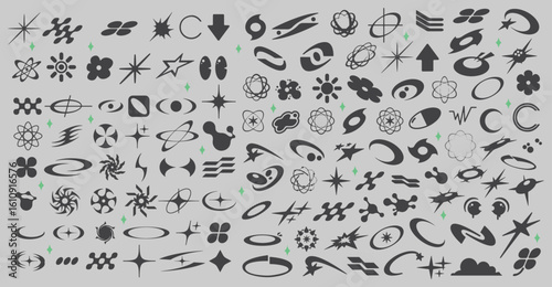 Sparkle, starburst, twinkle, star burst, sunray, sunbeam and sunburst icons set. Y2K design element.
