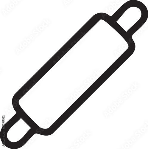 A minimalist black outline icon of a rolling pin, a kitchen utensil for flattening dough.