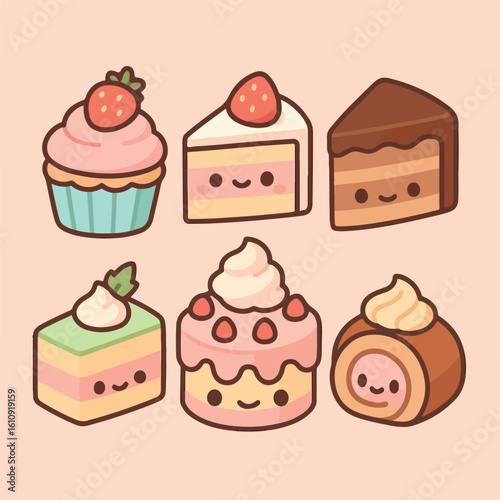 Kawaii chibi cakes and sweets