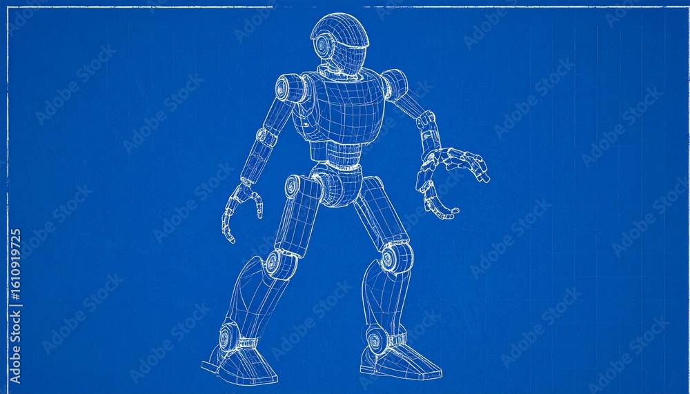 Fototapeta premium Blueprint style depiction of a futuristic robot