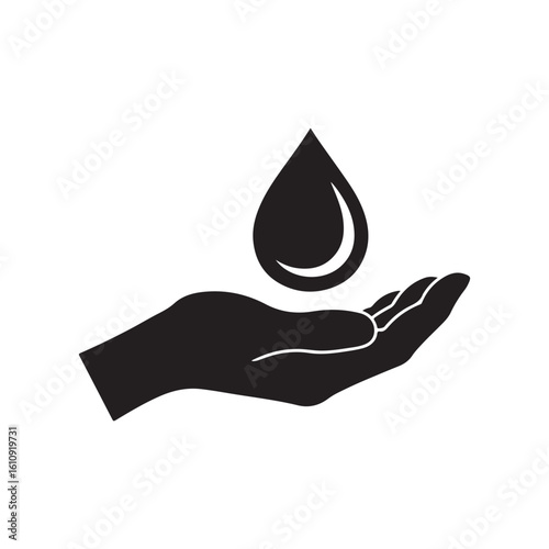 Silhouette icon illustration of a blood drop resting in a hand