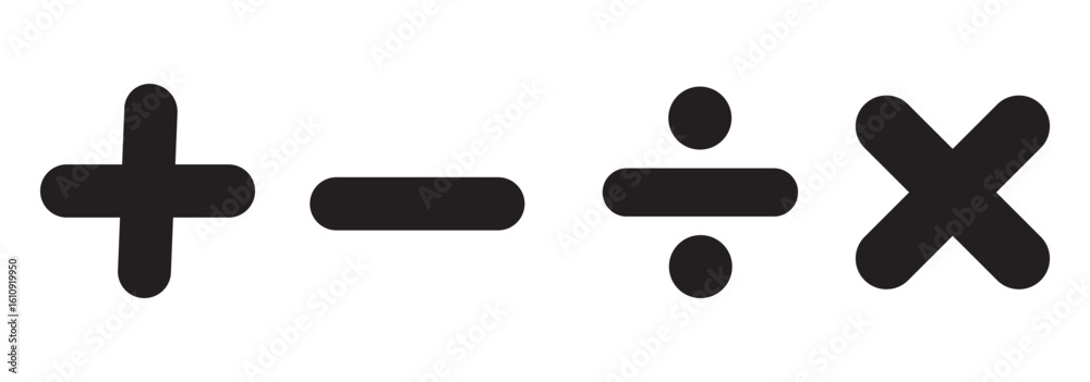 Obraz premium Plus, minus, multiply, divide sign icon design set. Addition, subtraction, multiplication, icon symbol. Mathematical symbol