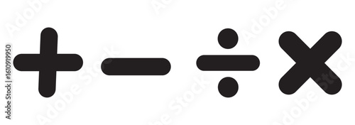 Plus, minus, multiply, divide sign icon design set. Addition, subtraction, multiplication, icon symbol. Mathematical symbol