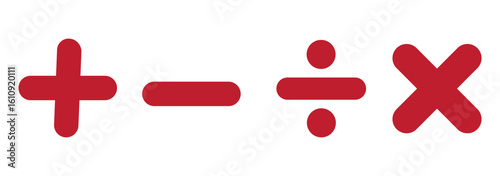 Plus, minus, multiply, divide sign icon design set. Addition, subtraction, multiplication, icon symbol. Mathematical symbol