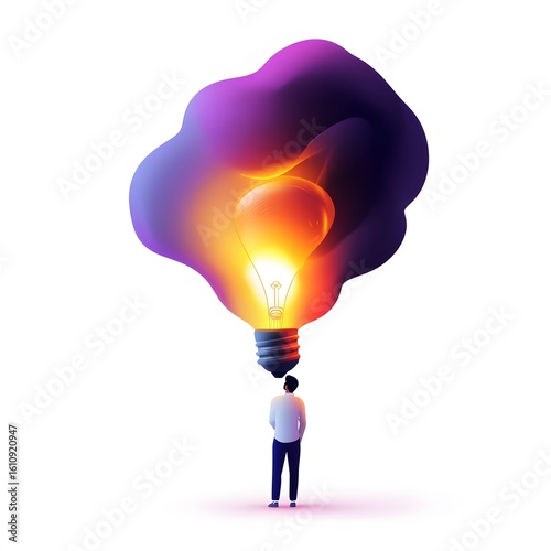 Man Gazing at a Glowing Abstract Lightbulb