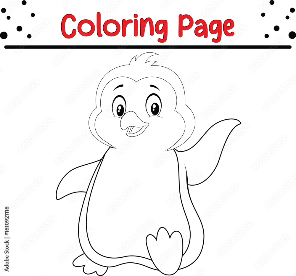 Fototapeta premium Penguin coloring book page. Sea animal drawing for kids