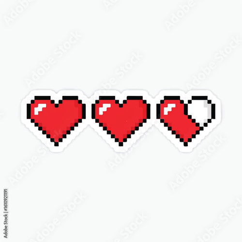 Pixel Art Hearts Life Meter - Retro Gaming Health Bar Icon