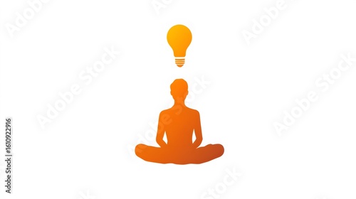 Meditating Figure with Lightbulb Symbolizing Idea Generation and