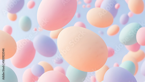 Pastel colored ovoid shapes floating easter eggs pastel colors