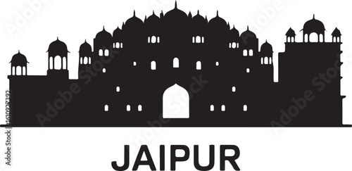 Jaipur Skyline Silhouette Hawa Mahal Forts Domes Royal Indian City Vector in Black