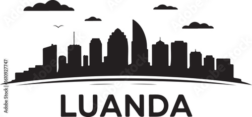 Luanda Skyline Silhouette Skyscrapers Atlantic Coast Angolan Capital Vector in Black