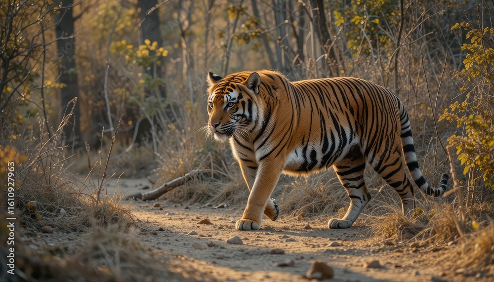 Obraz premium striped tiger walking in the wild