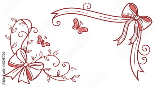 Download free vector graphic: decorative corner with bow butterflies and vines design element