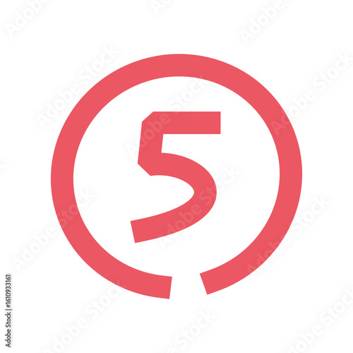 simple number five doodle style recolorable. number five vector illustration. Number five icon in circle