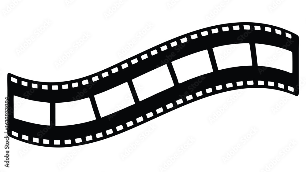 Fototapeta premium Abstract wavy film strip with perforations against a white background, symbolizing cinema, photography, and creative media