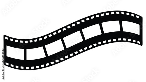 Abstract wavy film strip with perforations against a white background, symbolizing cinema, photography, and creative media