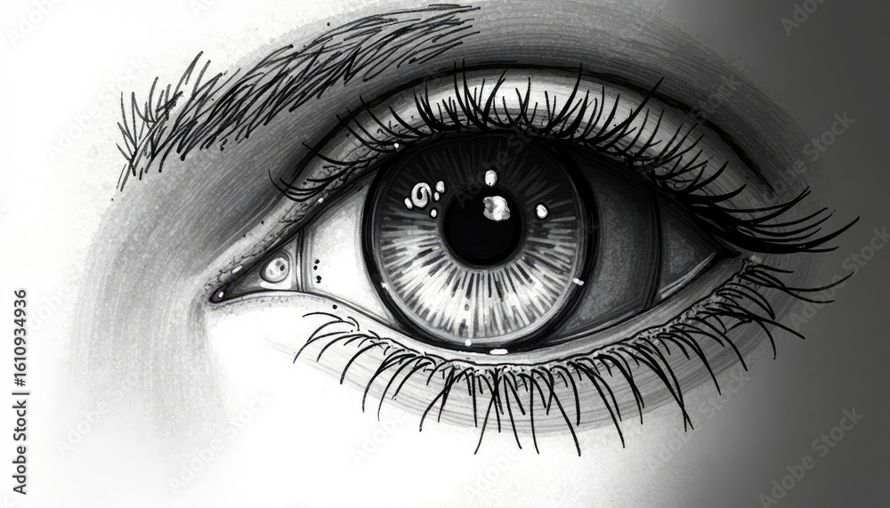 Obraz premium A Soulful Gaze: Detailed Monochrome Eye Drawing with Luminous Highlights