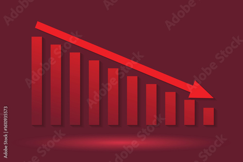 Minimalist Red Downward Arrow Graph Decline Bar Chart Illustration