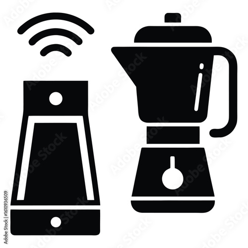 Smart kitchen appliance silhouette isolated on white background