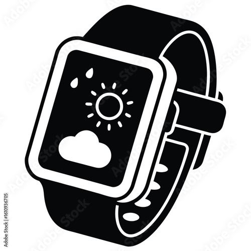 Smartwatch displaying weather updates silhouette isolated on white background
