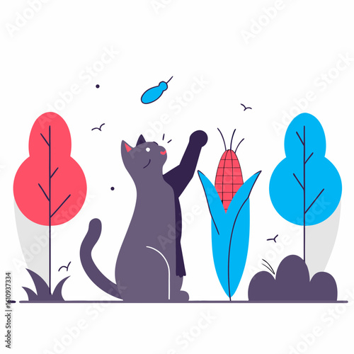cat catching corn