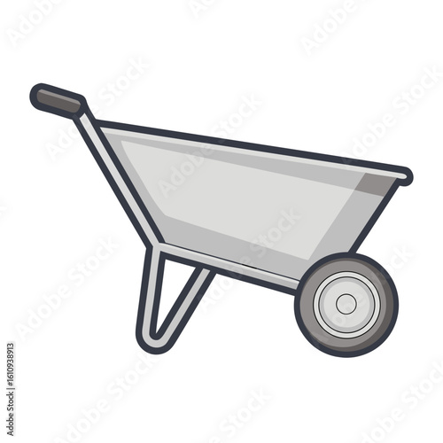 A gray wheelbarrow with a single wheel, no background vector file.