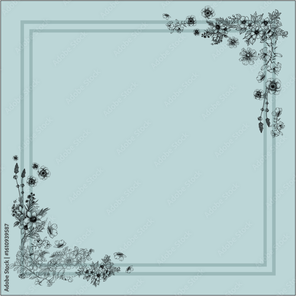 Obraz premium Autumn Whisper Soft Botanical Serenity with Drifting Leaves Pattern Line Art Floral Background for Stationery Textile
