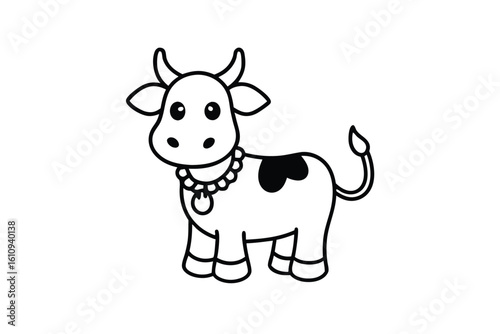 cow with a pacifier necklace line art vector illustration