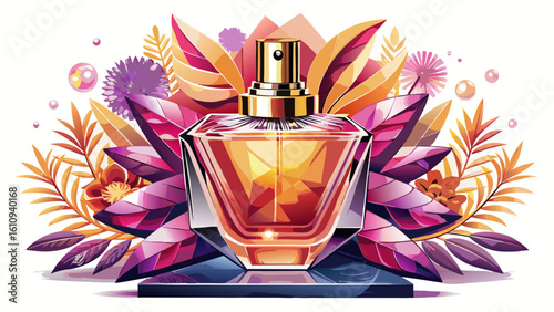 very Beautiful  close up perfume Advertisement isolated on white background full depth of field white background.